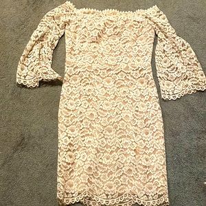 Beautiful cream/off white eyelet off the shoulder dress. Perfect for any event